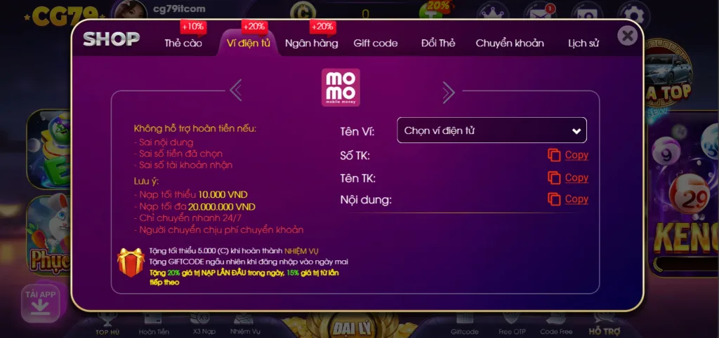 Nạp Tiền CG79 qua ví điện tử