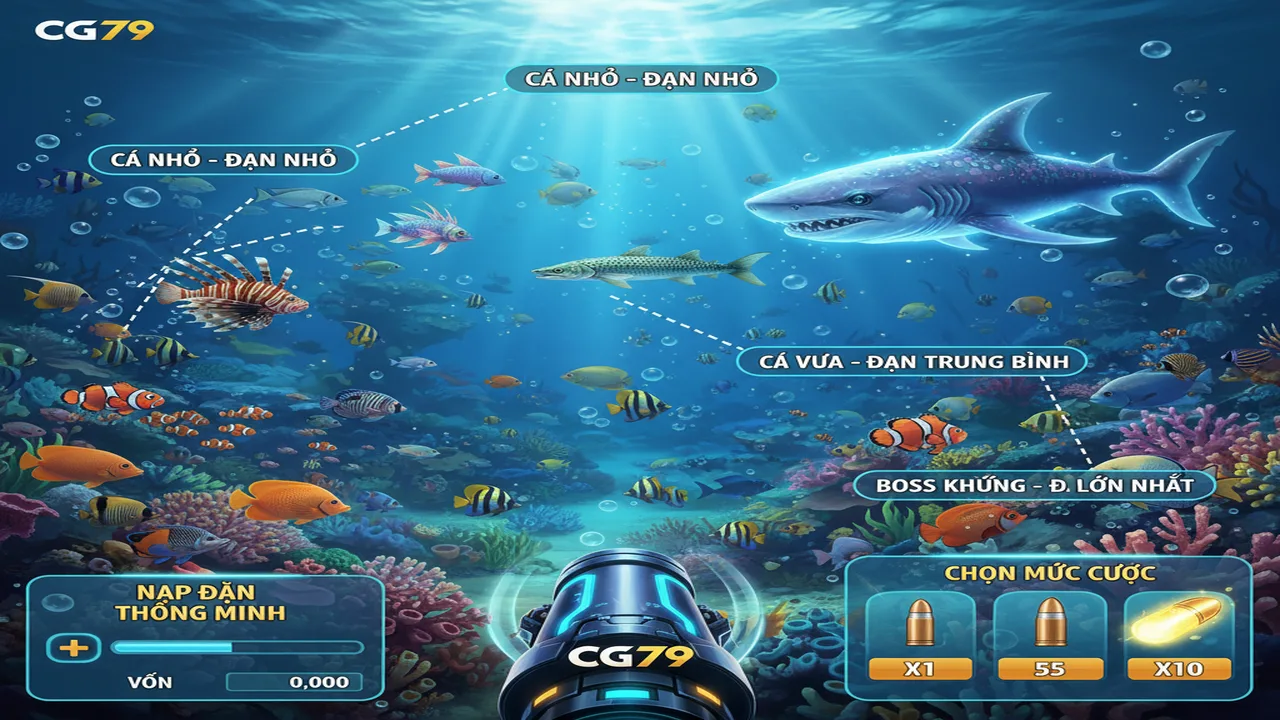 Hướng dẫn cách nạp đạn và chọn mức cược Bắn cá CG79