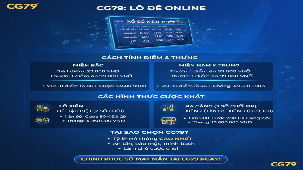 Cách tính điểm lô và tiền thưởng lô đề online CG79